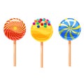 Set of colorful lollipops, sweet candies, vector illustration, cartoon style Royalty Free Stock Photo