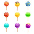 Set of colorful lollipops, sweet candies, vector illustration, cartoon style Royalty Free Stock Photo