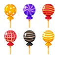 Set of colorful lollipops, sweet candies, vector illustration, cartoon style Royalty Free Stock Photo