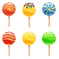 Set of colorful lollipops, sweet candies, vector illustration, cartoon style Royalty Free Stock Photo