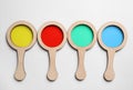 Set of colorful magnifiers on white background, top view. Montessori toy