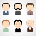 Set of colorful male faces icons. Trendy flat style. Funny cartoon characters. Royalty Free Stock Photo