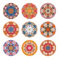 Set of colorful mandalas with abstract ornaments. Vector illustration Royalty Free Stock Photo
