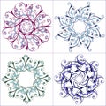 Set of colorful mandalas. Ornamental round floral pattern. Vector splendid mandala in blue.