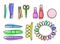 Set of colorful manicure tools on a white background