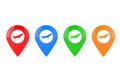 Set of Colorful Map Pointer Pins with Airplane Icon. 3d Rendering