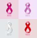 Set of colorful March 8 - Womens Day Paper Design of greeting card templates. Royalty Free Stock Photo