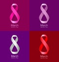 Set of colorful March 8 - Womens Day Paper Design of greeting card templates. Royalty Free Stock Photo