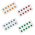 Set of colorful medical pill blister packs isolated on white background realistic mockup. Dietary supplements vitamins