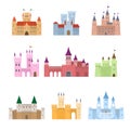 Set of colorful medieval fairy tale princess castle