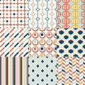 Set of colorful mid century geometric seamless patterns for interior design.