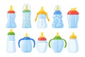 Set Of Colorful Milk Bottles For Kids Includes Different Sizes And Designs With Easy-grip Handles. Ideal For Toddlers