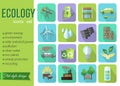 Set of colorful modern ecology icons with long