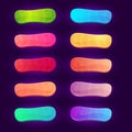 Set of 10 colorful game buttons on dark background