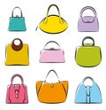Set of colorful modern handbags