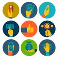 Set of colorful money in hands icons Royalty Free Stock Photo