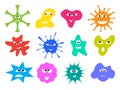 Set of colorful monsters with different emotions. Fantasy cute cartoon characters in flat style. Funny comic emoticons Royalty Free Stock Photo