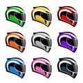 Set of colorful motorcycle helmets