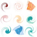 set of colorful, multicolor and monochrome cyclic, cycle concentric rings. revolved spirals, vortexes, swirl, spirals and twirls.