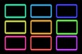 A set of colorful neon frames. Vector illustration of bright rectangular shapes of different colors, glowing in the dark, with an Royalty Free Stock Photo