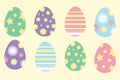 Set of colorful ornament easter eggs in cartoon style, simple flat design, illustration Royalty Free Stock Photo