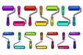 Set of colorful paint rollers Linear illustration of multicolored roller brushes