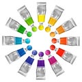 Set of colorful paint tubes isolated on white background. Color Wheel Royalty Free Stock Photo