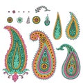 Set of colorful paisley motifs isolated on white background