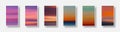 Set of colorful paper sunset and sunrise sea cards. Abstract blurred textured gradient mesh color backgrounds