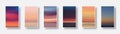 Set of colorful paper sunset and sunrise sea cards. Abstract blurred textured gradient mesh color backgrounds Royalty Free Stock Photo