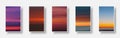 Set of colorful paper sunset and sunrise sea cards. Abstract blurred textured gradient mesh color backgrounds Royalty Free Stock Photo