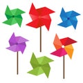 Set of colorful paper windmills