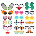 Set of colorful party sunglasses icons.