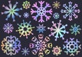 Set of colorful pastel snowflakes drawings, clipart