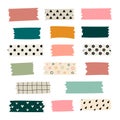 Set of colorful patterned washi tape strips. Vector illustration of a cute decorative scotch tape Royalty Free Stock Photo