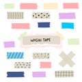 Set of colorful patterned washi tape strips. Vector illustration of a cute decorative scotch tape Royalty Free Stock Photo