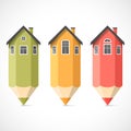 Set of colorful pencil houses