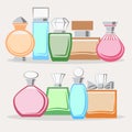 Set of colorful perfume bottles Royalty Free Stock Photo