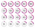 Set of colorful pie charts. Collection of purple percentage diagrams