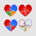 Set colorful pieces puzzle of romantic hearts.