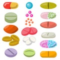 Set of colorful pills and tablet, healthcare medication isolated