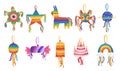 Set of colorful pinata tradition carnival toy vector illustration isolated on white background