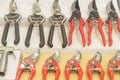 A set of colorful pincers on worktable for maintenance work Royalty Free Stock Photo