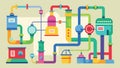 A set of colorful pipes and tubes connecting different machines and equipment demonstrating the closedloop system in Royalty Free Stock Photo