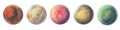 Set of colorful planets isolated on white background. Watercolor hand drawn abstract planet balls magic art work illustration. Col Royalty Free Stock Photo
