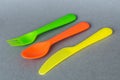 A set of colorful plastic Cutlery. Royalty Free Stock Photo