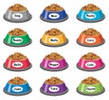 Set of colorful plastic dog bowls, vector