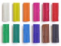 Set of colorful plasticine sticks isolated on white background. Rainbow modeling clay piece for children play and creativity