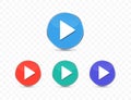 Set of colorful play buttons isolated on transparent background. Flat vector icons