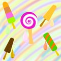 Set of colorful popsicle on a rainbow background